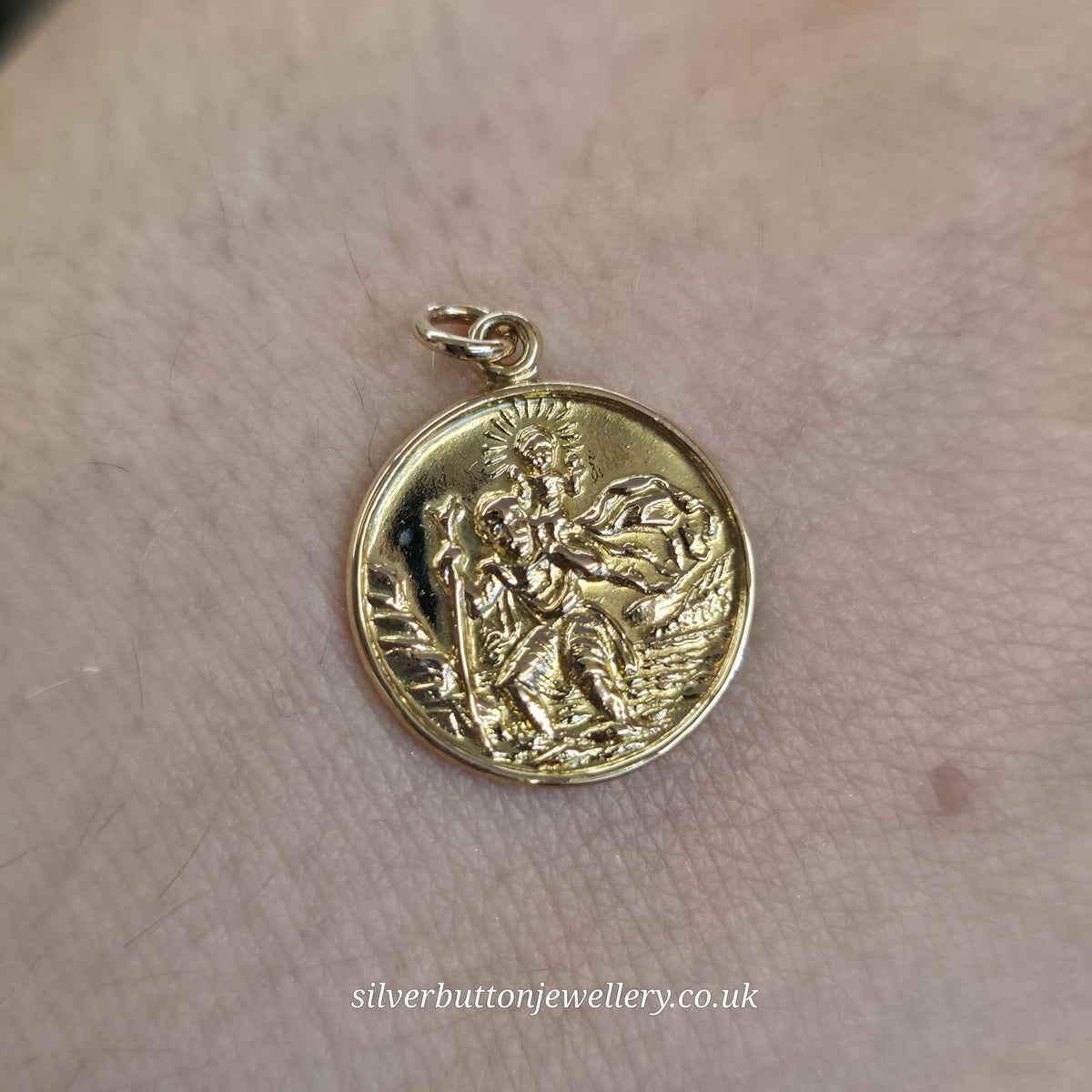 9ct Yellow Gold Vintage Round Classic St. Christopher Pendant / Charm