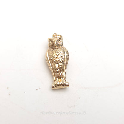 9ct Yellow Gold XL Hollow Detailed Owl Charm / Pendant