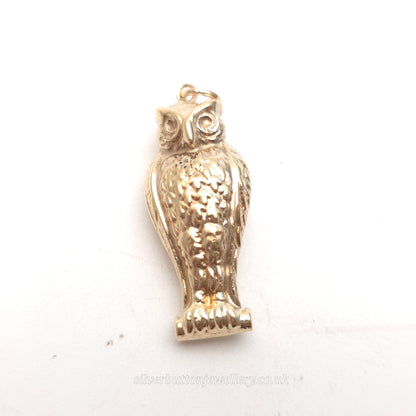 9ct Yellow Gold XL Hollow Detailed Owl Charm / Pendant
