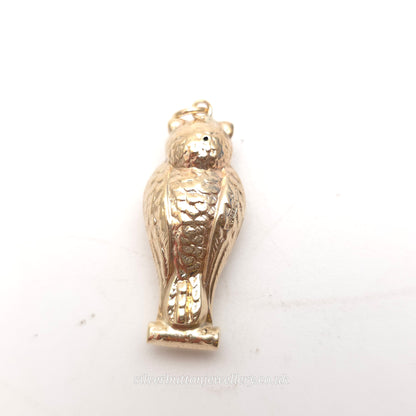 9ct Yellow Gold XL Hollow Detailed Owl Charm / Pendant
