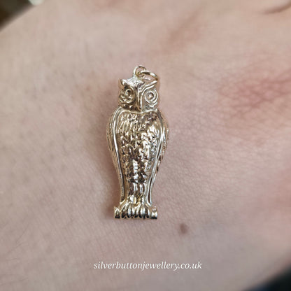 9ct Yellow Gold XL Hollow Detailed Owl Charm / Pendant
