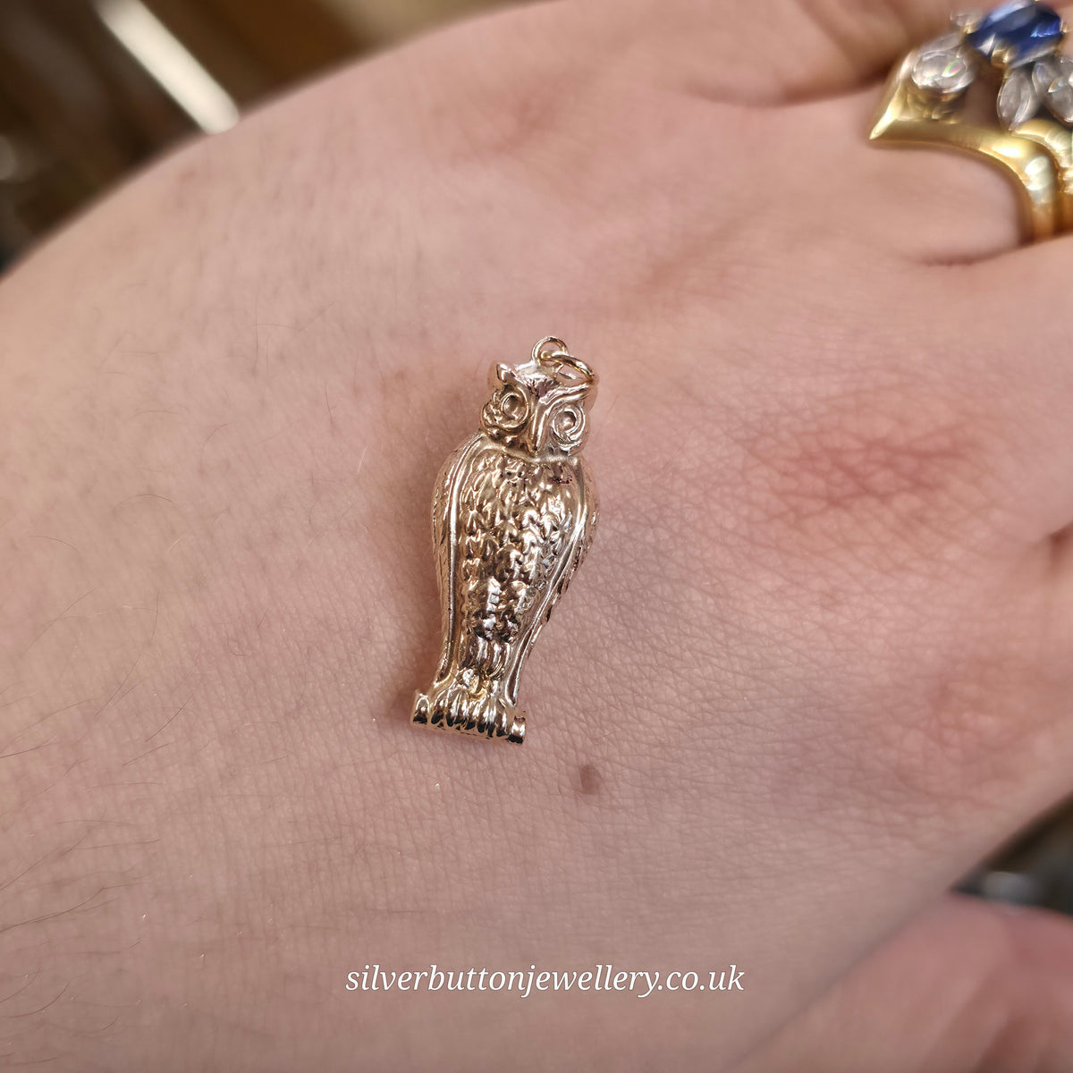 9ct Yellow Gold XL Hollow Detailed Owl Charm / Pendant