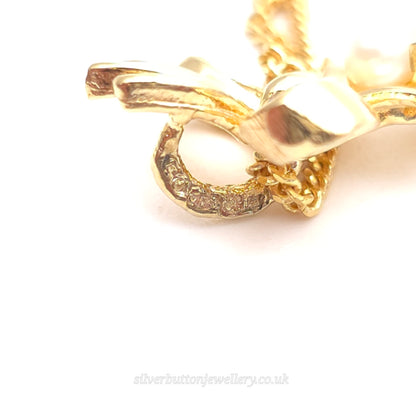 9ct Yellow Gold Vintage Pearl, Sapphire And Diamond Bow Pendant Necklace