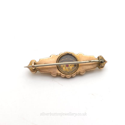 9ct Yellow Gold Antique 1895 Seed Pearl And Ruby Mourning Style Brooch