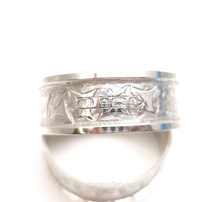 Sterling Silver Antique 1900 Foliate Ivy Leaf Engraved Napkin Ring Pair