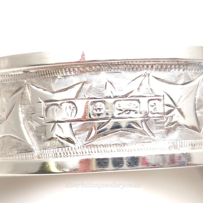 Sterling Silver Antique 1900 Foliate Ivy Leaf Engraved Napkin Ring Pair