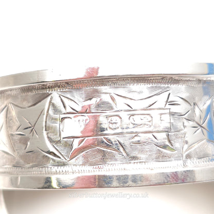 Sterling Silver Antique 1900 Foliate Ivy Leaf Engraved Napkin Ring Pair