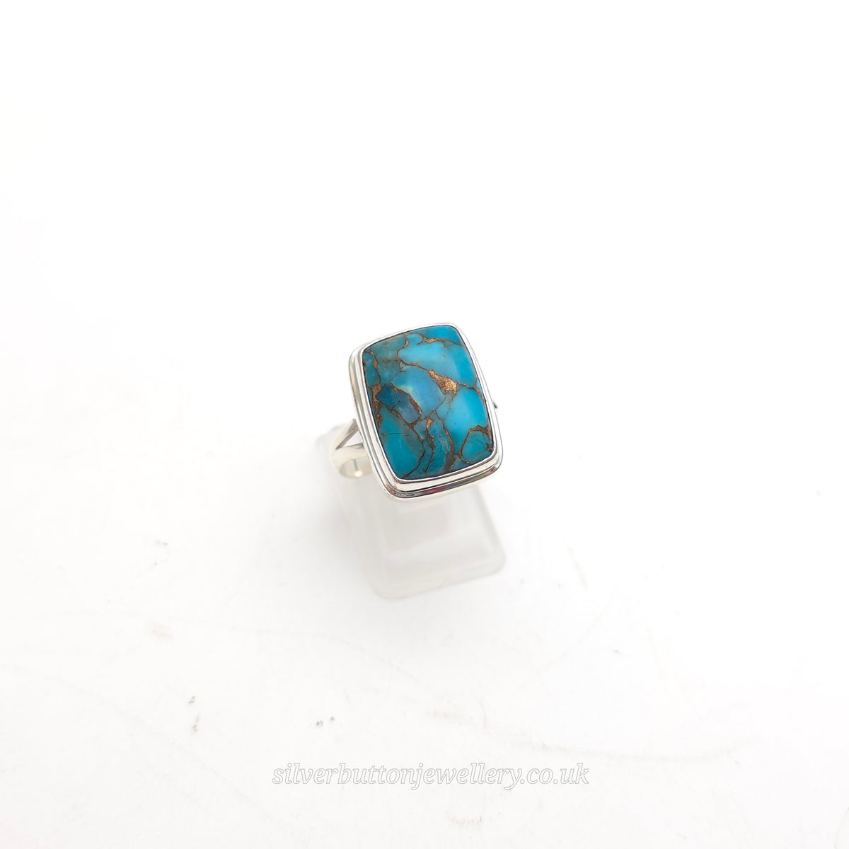 Sterling Silver Rectangular Turquoise Matrix Chunky Solitaire Ring