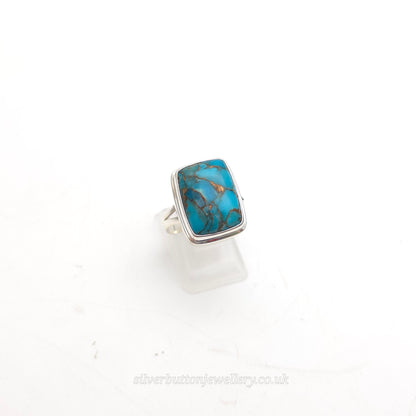 Sterling Silver Rectangular Turquoise Matrix Chunky Solitaire Ring