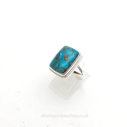 Sterling Silver Rectangular Turquoise Matrix Chunky Solitaire Ring