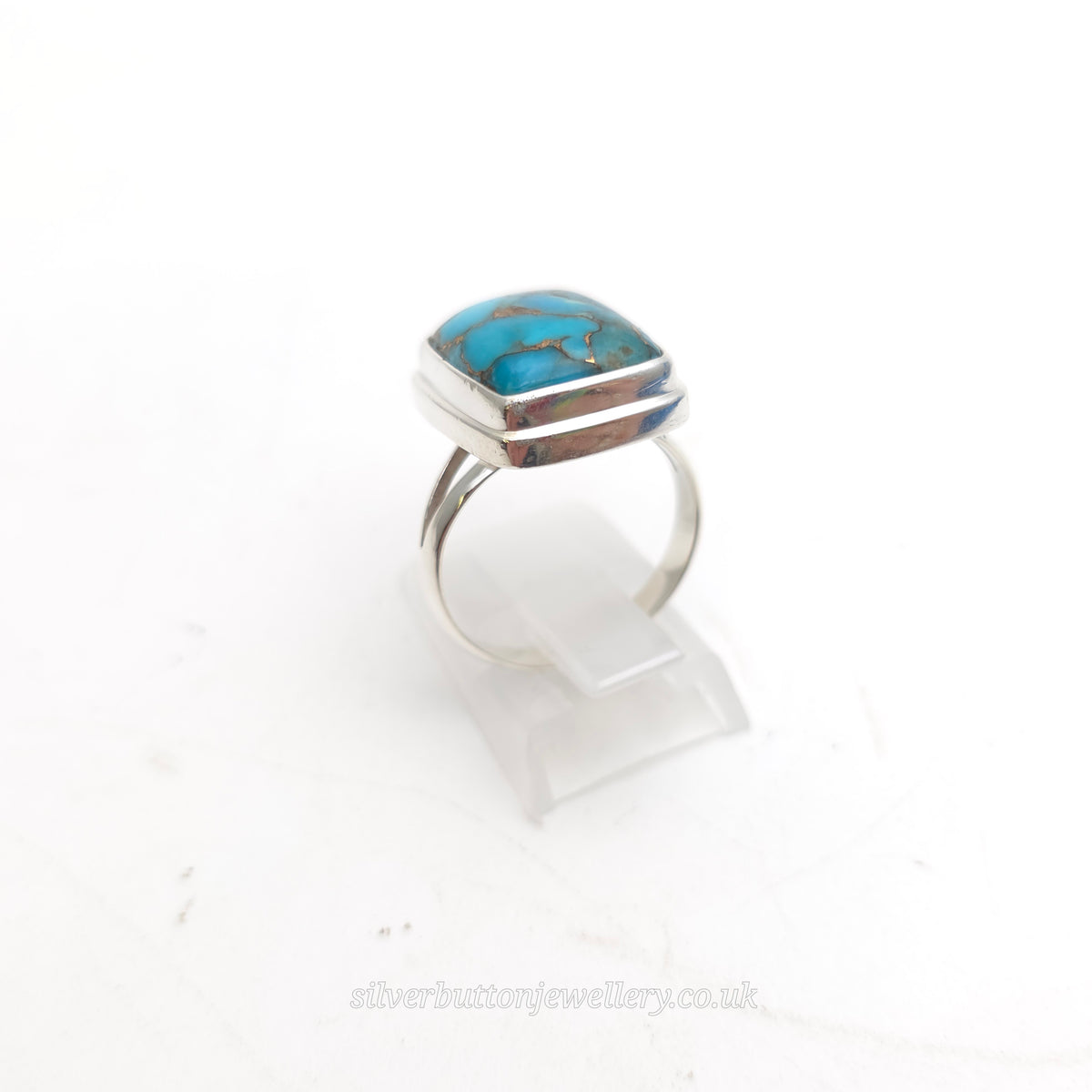 Sterling Silver Rectangular Turquoise Matrix Chunky Solitaire Ring