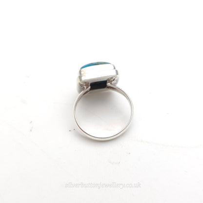 Sterling Silver Rectangular Turquoise Matrix Chunky Solitaire Ring