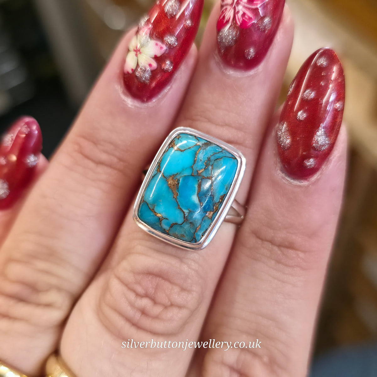 Sterling Silver Rectangular Turquoise Matrix Chunky Solitaire Ring