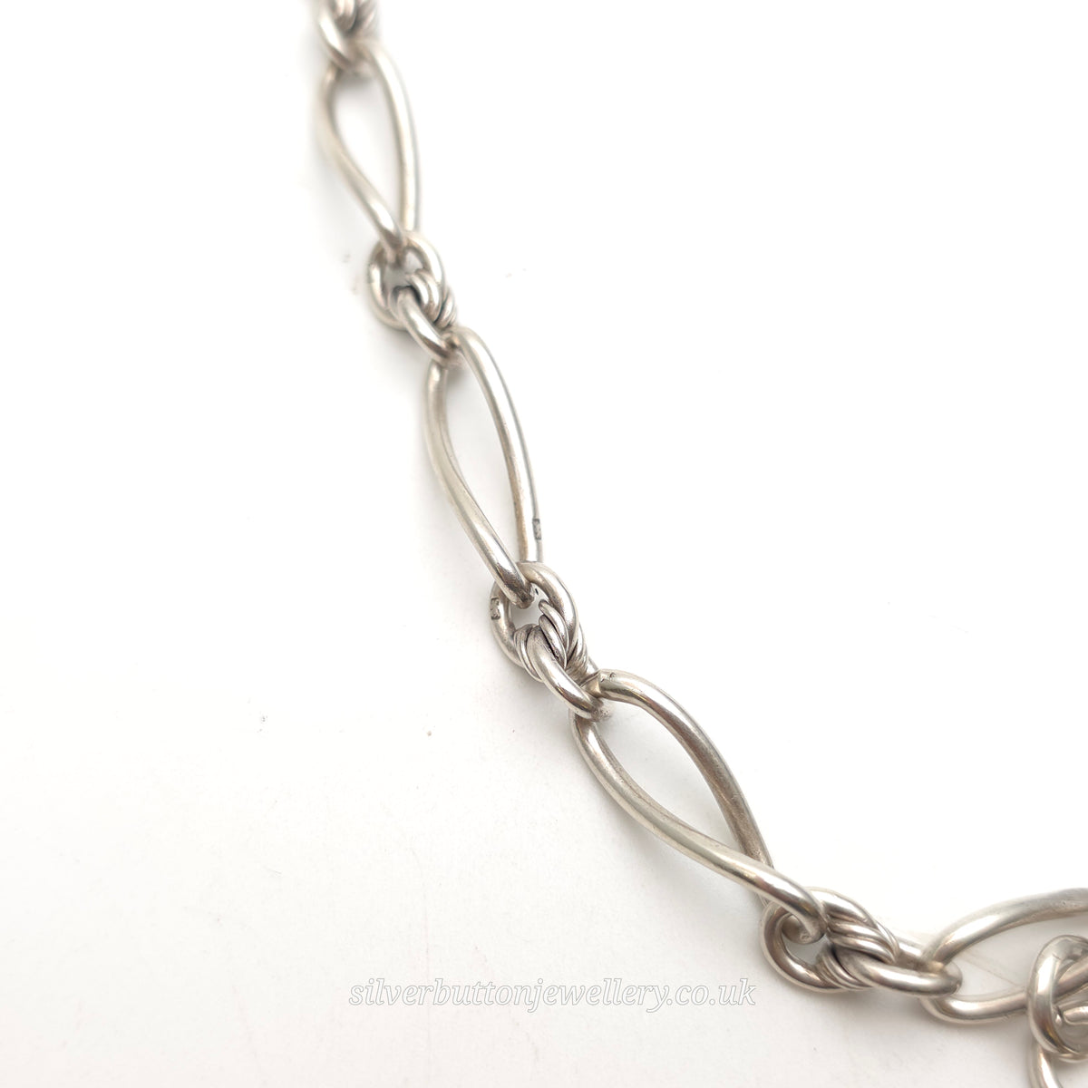 Sterling Silver Antique Fancy Figaro Link Fob Chain With T-bar And Swivel Clips