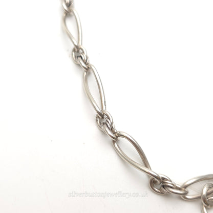Sterling Silver Antique Fancy Figaro Link Fob Chain With T-bar And Swivel Clips