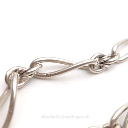 Sterling Silver Antique Fancy Figaro Link Fob Chain With T-bar And Swivel Clips