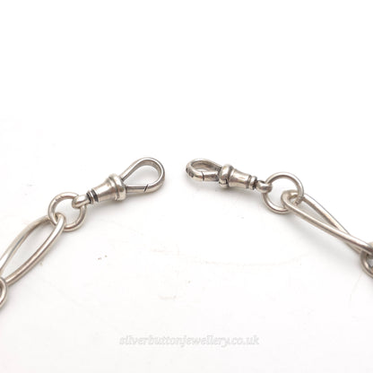 Sterling Silver Antique Fancy Figaro Link Fob Chain With T-bar And Swivel Clips