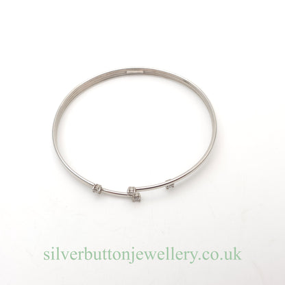 9ct White Gold Open Four Row White Stone Set Bangle