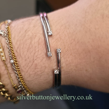 9ct White Gold Open Four Row White Stone Set Bangle