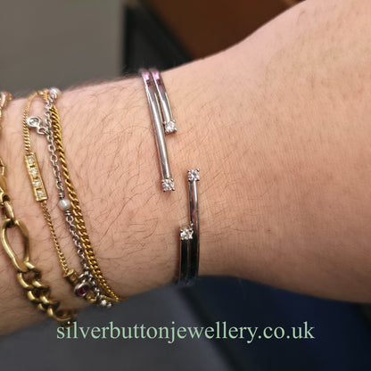 9ct White Gold Open Four Row White Stone Set Bangle