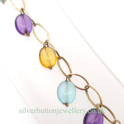 9ct Yellow Gold Vintage Blue Topaz, Amethyst & Citrine Bead Dropper Bracelet (AF)