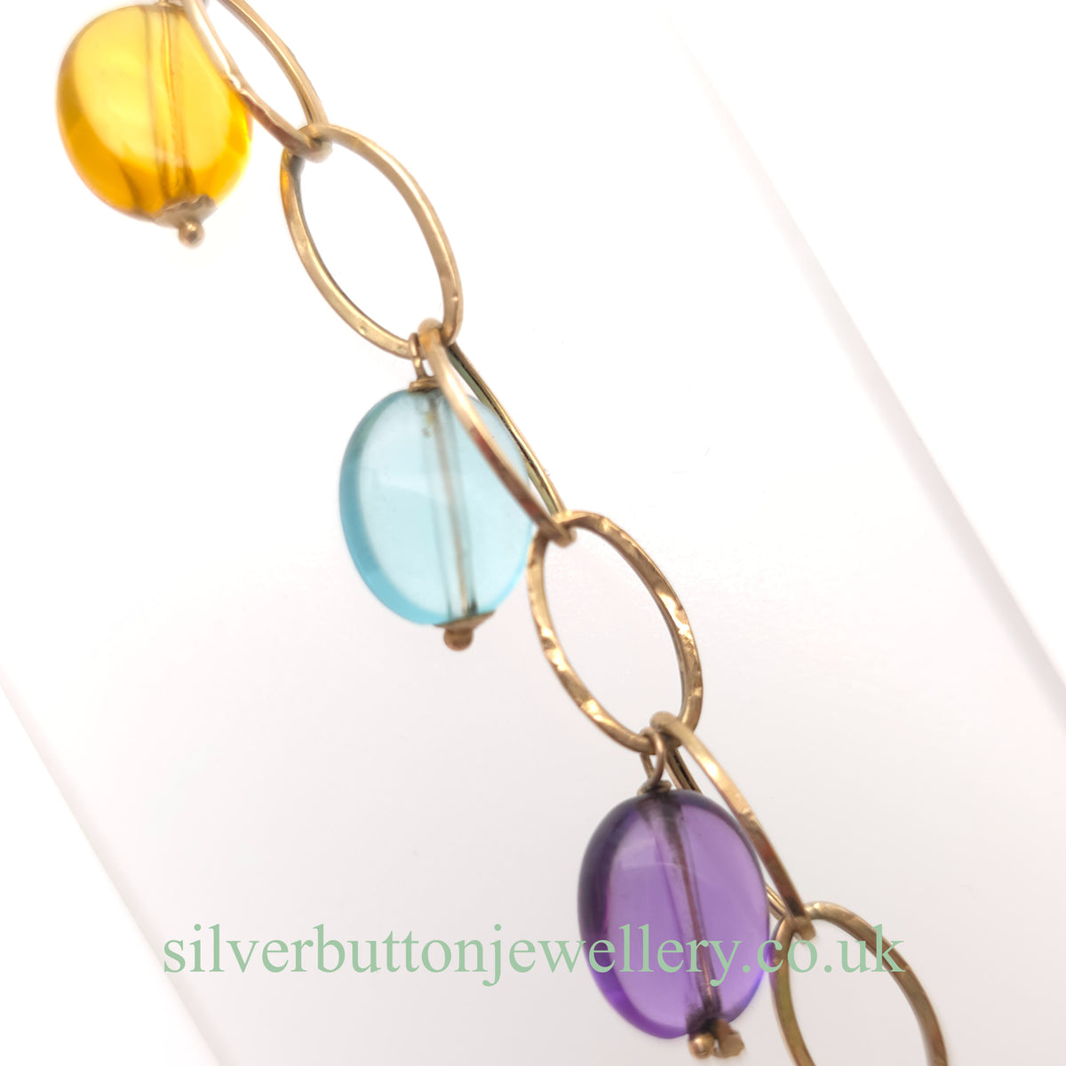 9ct Yellow Gold Vintage Blue Topaz, Amethyst & Citrine Bead Dropper Bracelet (AF)