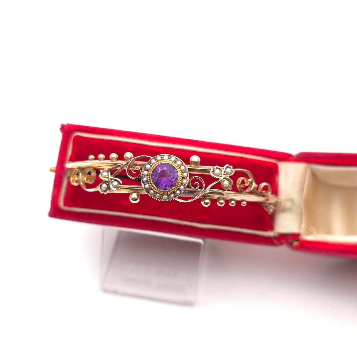 9ct Rose Gold Antique 1905 Amethyst & Seed Pearl Foliate Openwork Bangle