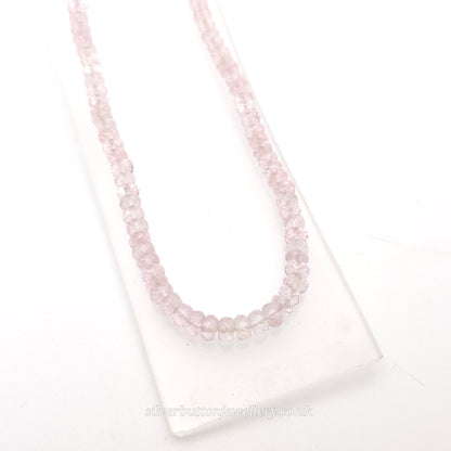 18ct Yellow Gold Clasp Pale Pink Faceted Rondelle Stone Necklace