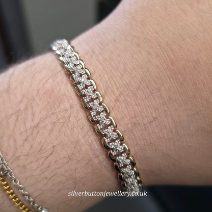 9ct Two-Tone Yellow Gold And White Gold Cut Out Diamond Set Bracelet