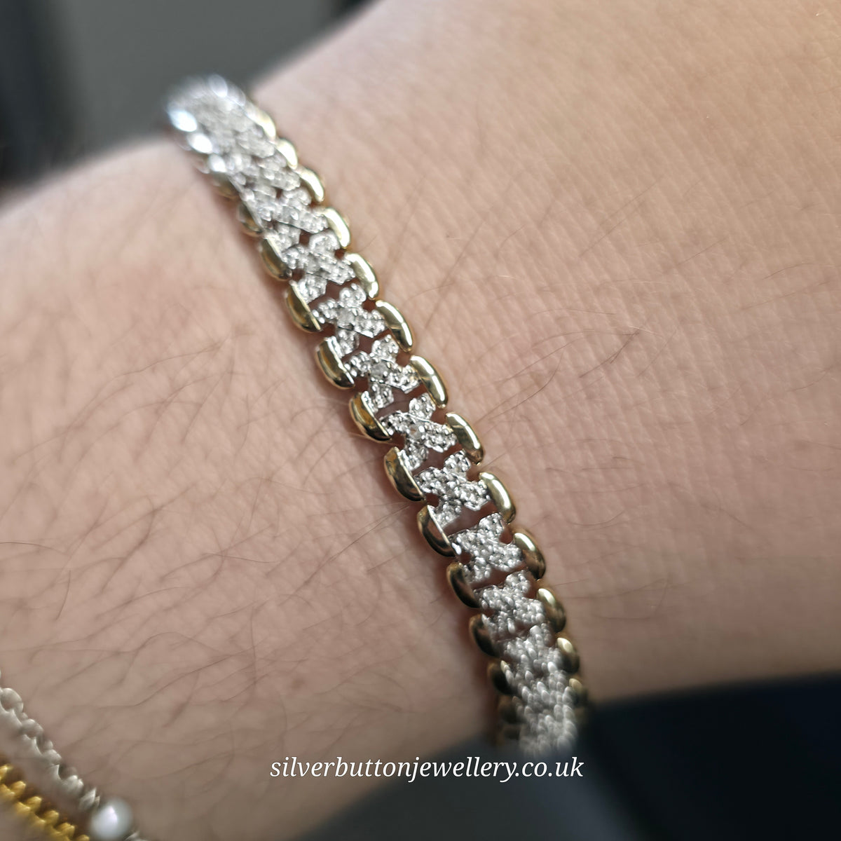 9ct Two-Tone Yellow Gold And White Gold Cut Out Diamond Set Bracelet