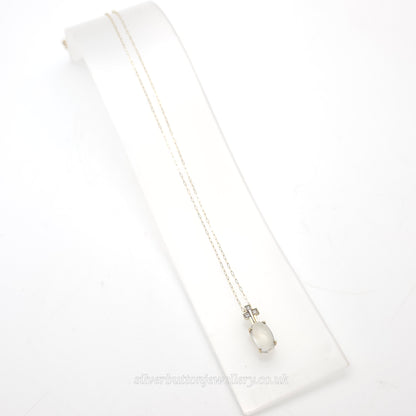9ct Yellow Gold Vintage Oval Cabochon Moonstone And Diamond Cross Necklace