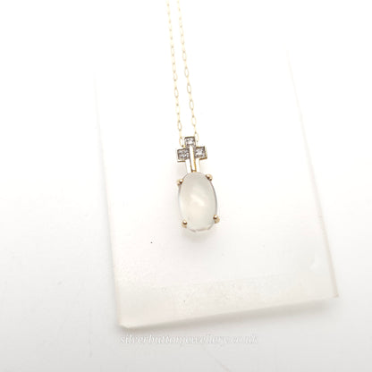 9ct Yellow Gold Vintage Oval Cabochon Moonstone And Diamond Cross Necklace