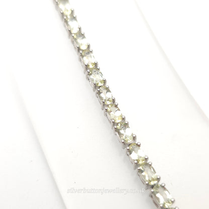 Sterling Silver Oval Cut Pale Yellow Heliodor Stone Tennis Bracelet