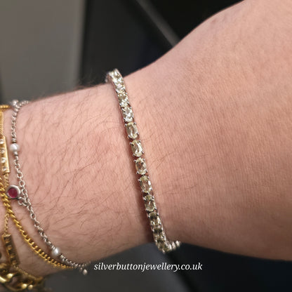 Sterling Silver Oval Cut Pale Yellow Heliodor Stone Tennis Bracelet