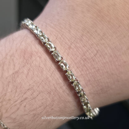 Sterling Silver Oval Cut Pale Yellow Heliodor Stone Tennis Bracelet