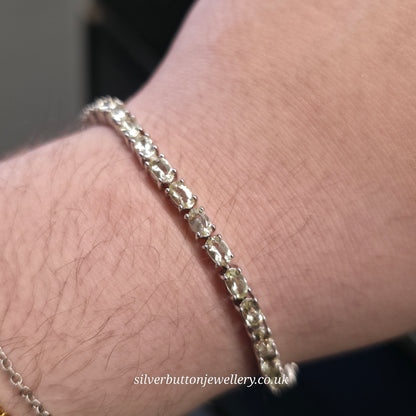 Sterling Silver Oval Cut Pale Yellow Heliodor Stone Tennis Bracelet