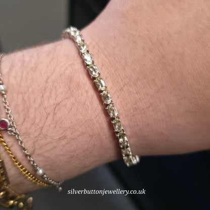 Sterling Silver Oval Cut Pale Yellow Heliodor Stone Tennis Bracelet