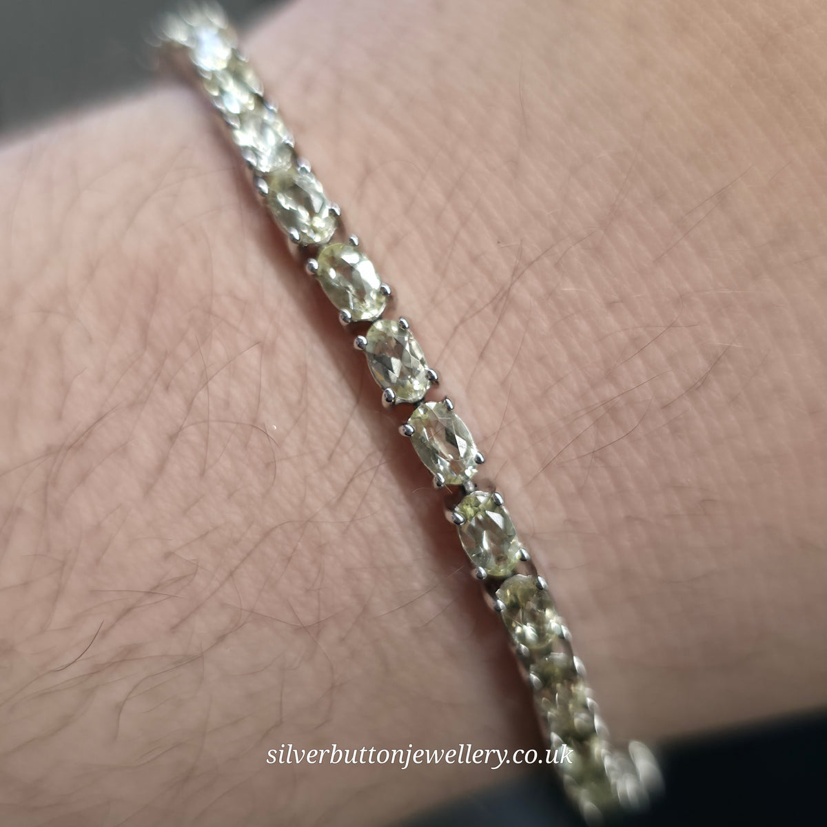Sterling Silver Oval Cut Pale Yellow Heliodor Stone Tennis Bracelet