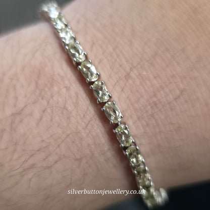 Sterling Silver Oval Cut Pale Yellow Heliodor Stone Tennis Bracelet