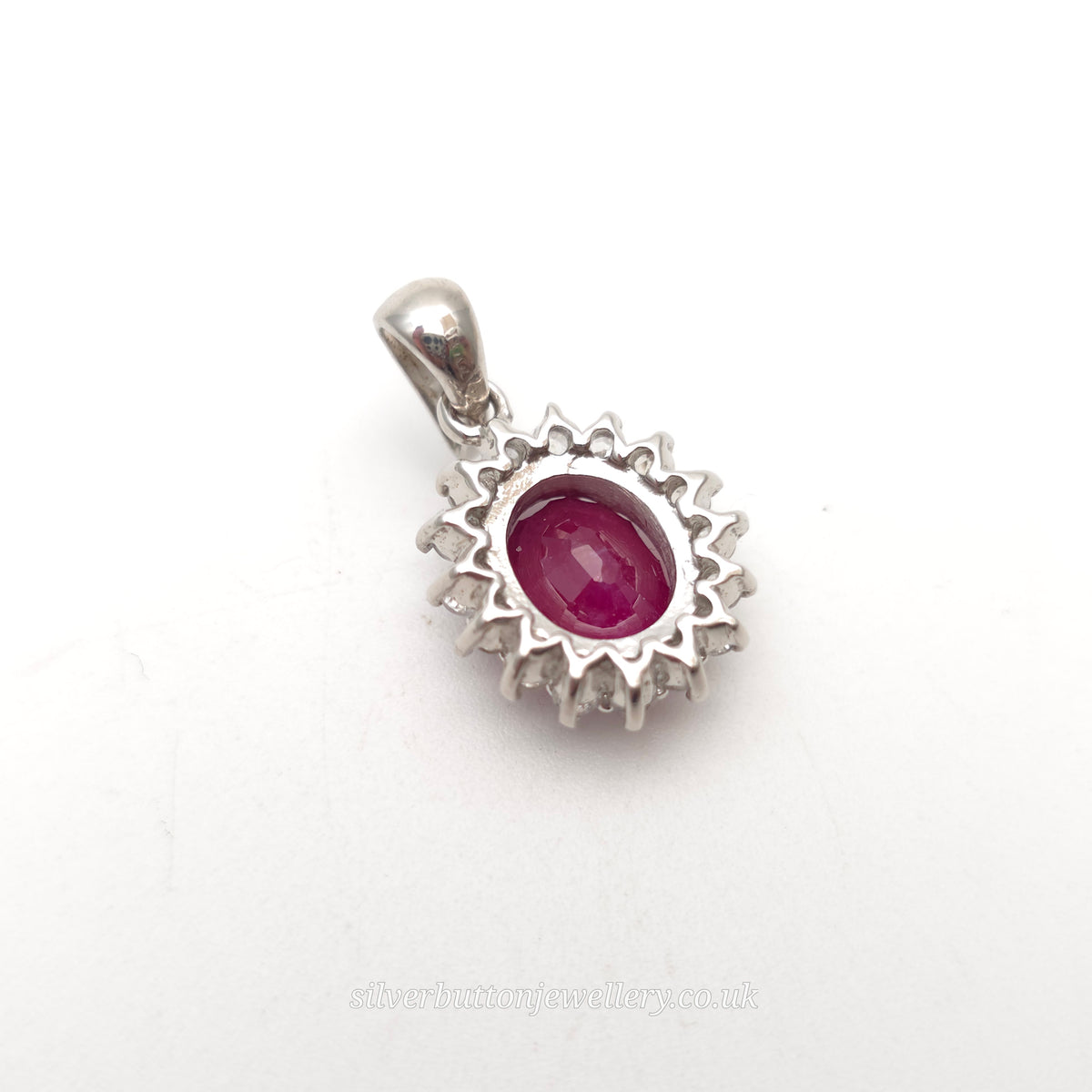 Sterling Silver Oval Cut Ruby And White Zircon Cluster Pendant Piece