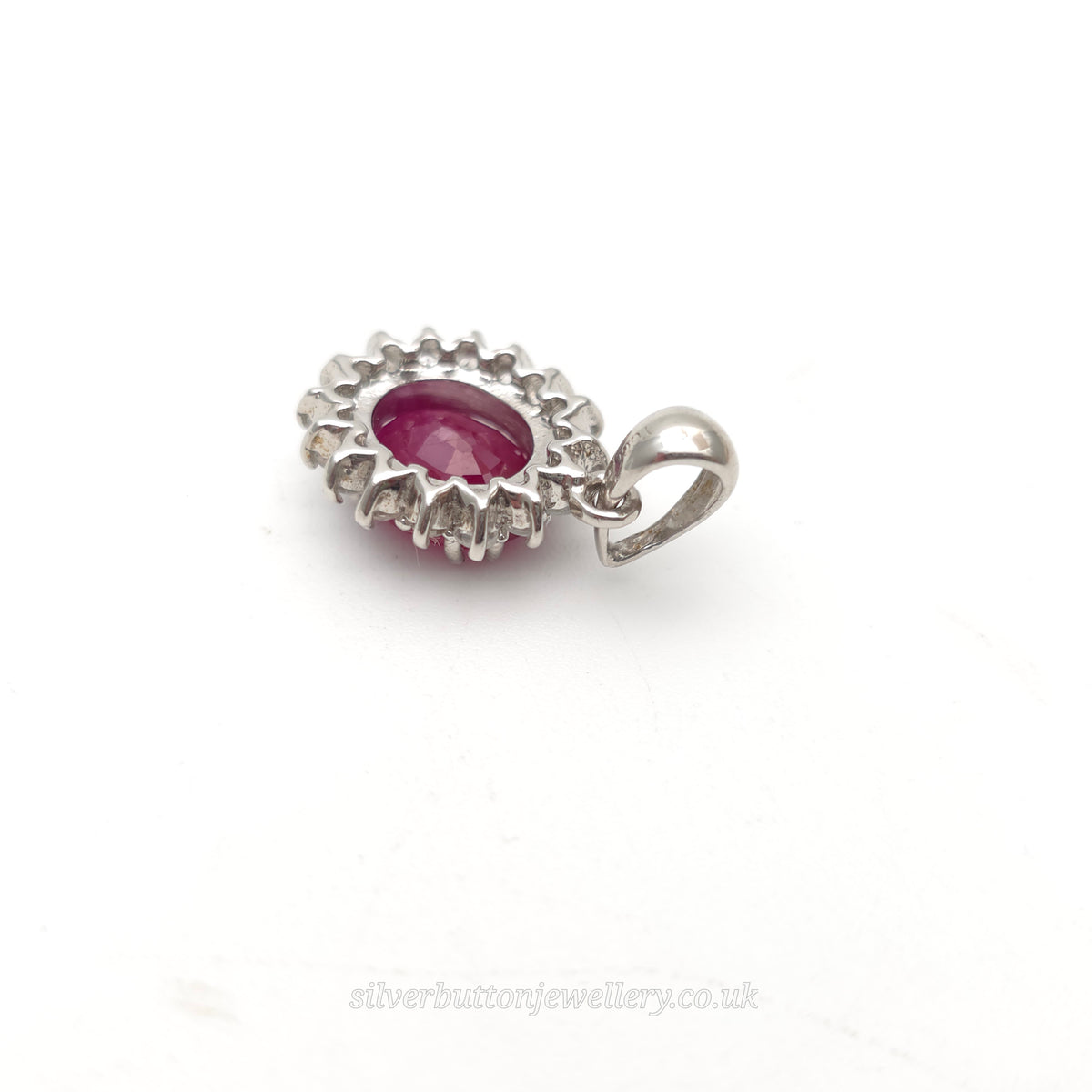 Sterling Silver Oval Cut Ruby And White Zircon Cluster Pendant Piece