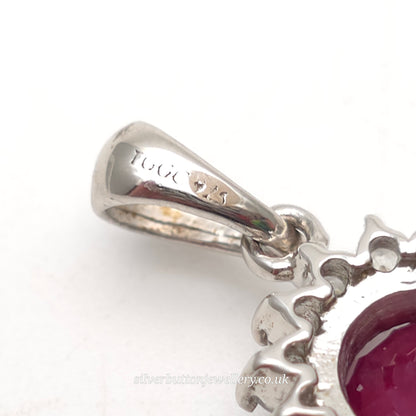 Sterling Silver Oval Cut Ruby And White Zircon Cluster Pendant Piece