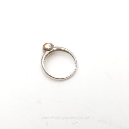Sterling Silver Vintage Round Cabochon Bezel Set Amber Solitaire Ring