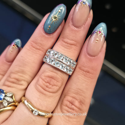 Sterling Silver Round Cut Blue Apatite Double Row Half Eternity Style Ring