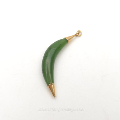 Vintage Gold Plated Nephrite / Jadeite Crescent Moon Shaped Pendant