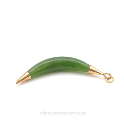 Vintage Gold Plated Nephrite / Jadeite Crescent Moon Shaped Pendant