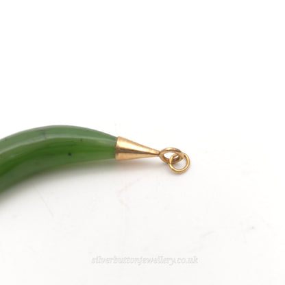 Vintage Gold Plated Nephrite / Jadeite Crescent Moon Shaped Pendant