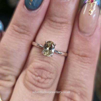 9ct White Gold Classic Oval Cut Sphene Solitaire Ring