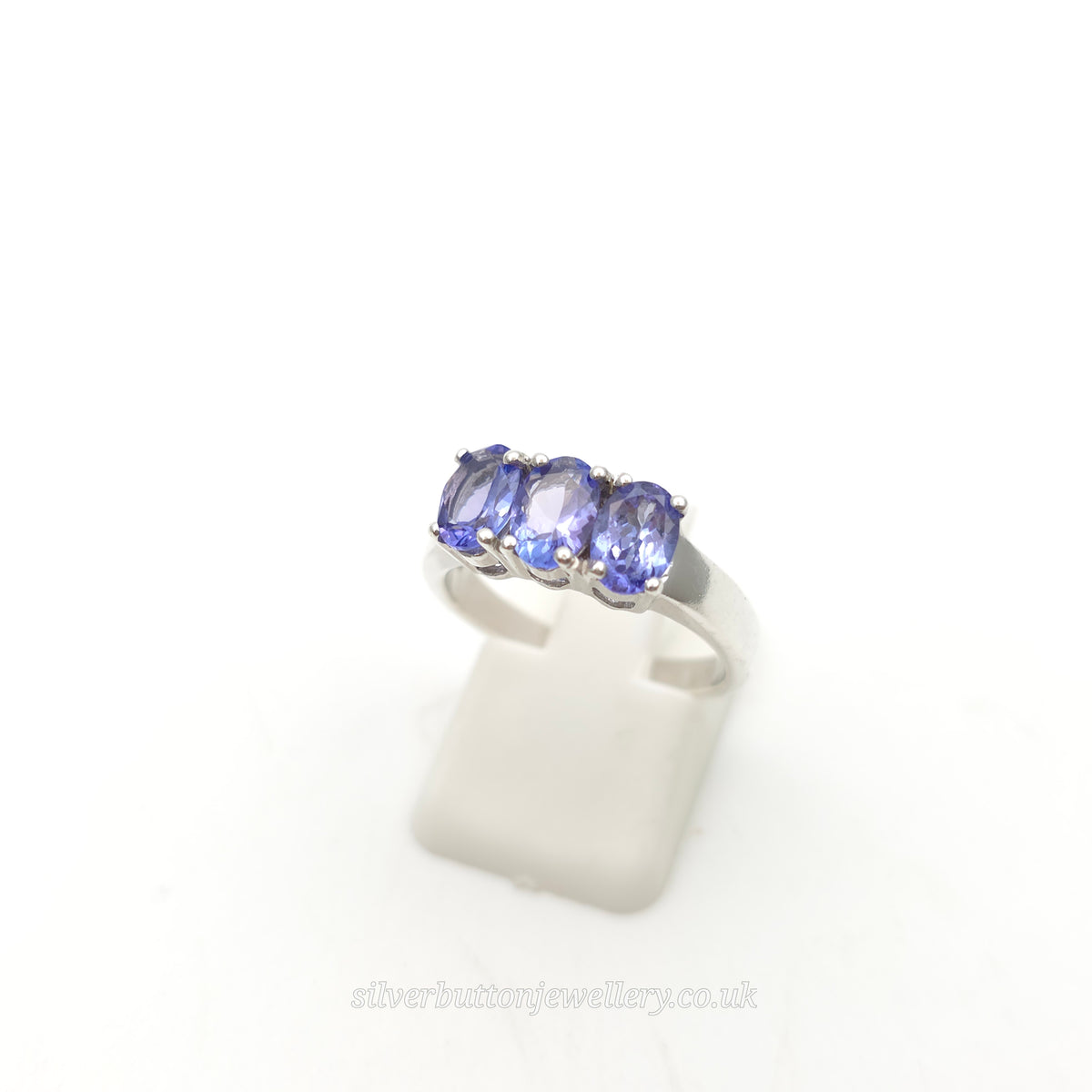 Sterling Silver Oval Cut Tanzanite Three Stone Trilogy Ring