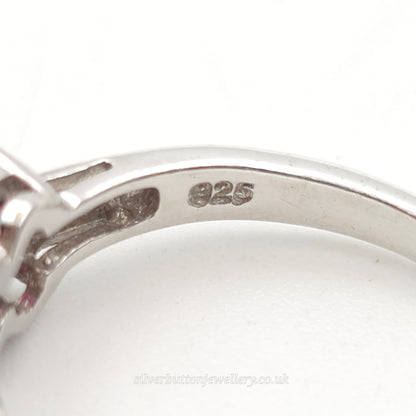 Sterling Silver Three Oval Cut Rhodolite Garnet Trilogy Ring